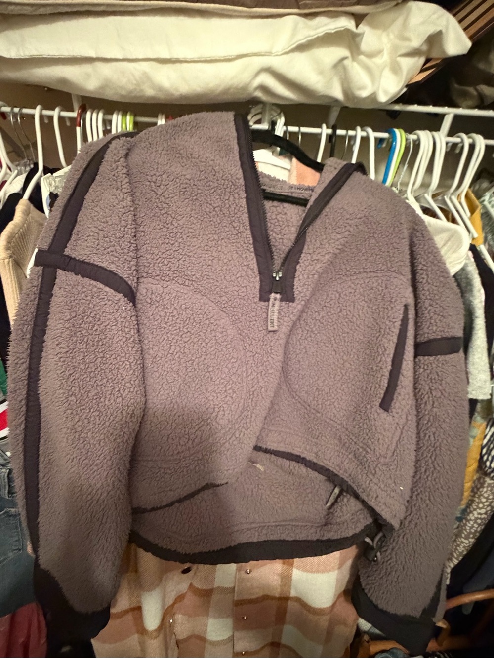 FP Movement by Free People Mauve Hooded Sherpa Half-Zip Pullover